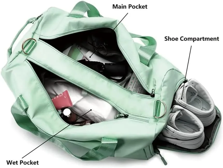 Small Size Gym Bag for Women and Men, Workout Bag for Sports and Weekend Getaway, Waterproof Travel Duffel Bag with Shoe and Wet Clothes Compartments (DEEP GREEN)