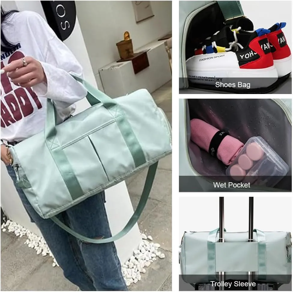 Small Size Gym Bag for Women and Men, Workout Bag for Sports and Weekend Getaway, Waterproof Travel Duffel Bag with Shoe and Wet Clothes Compartments (DEEP GREEN)