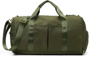 Small Size Gym Bag for Women and Men, Workout Bag for Sports and Weekend Getaway, Waterproof Travel Duffel Bag with Shoe and Wet Clothes Compartments (DEEP GREEN)