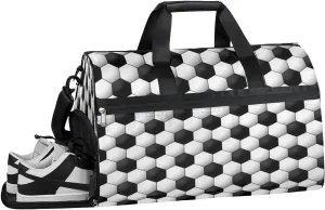 Soccer Pattern Resistant Sports Gym Bag for Women Men Travel Duffel bag with Wet Pocket & Shoes Compartment Waterproof Weekender Bag 19.7"x9.9"x13"