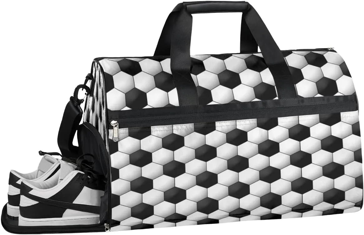 Soccer Pattern Resistant Sports Gym Bag for Women Men Travel Duffel bag with Wet Pocket & Shoes Compartment Waterproof Weekender Bag 19.7"x9.9"x13"