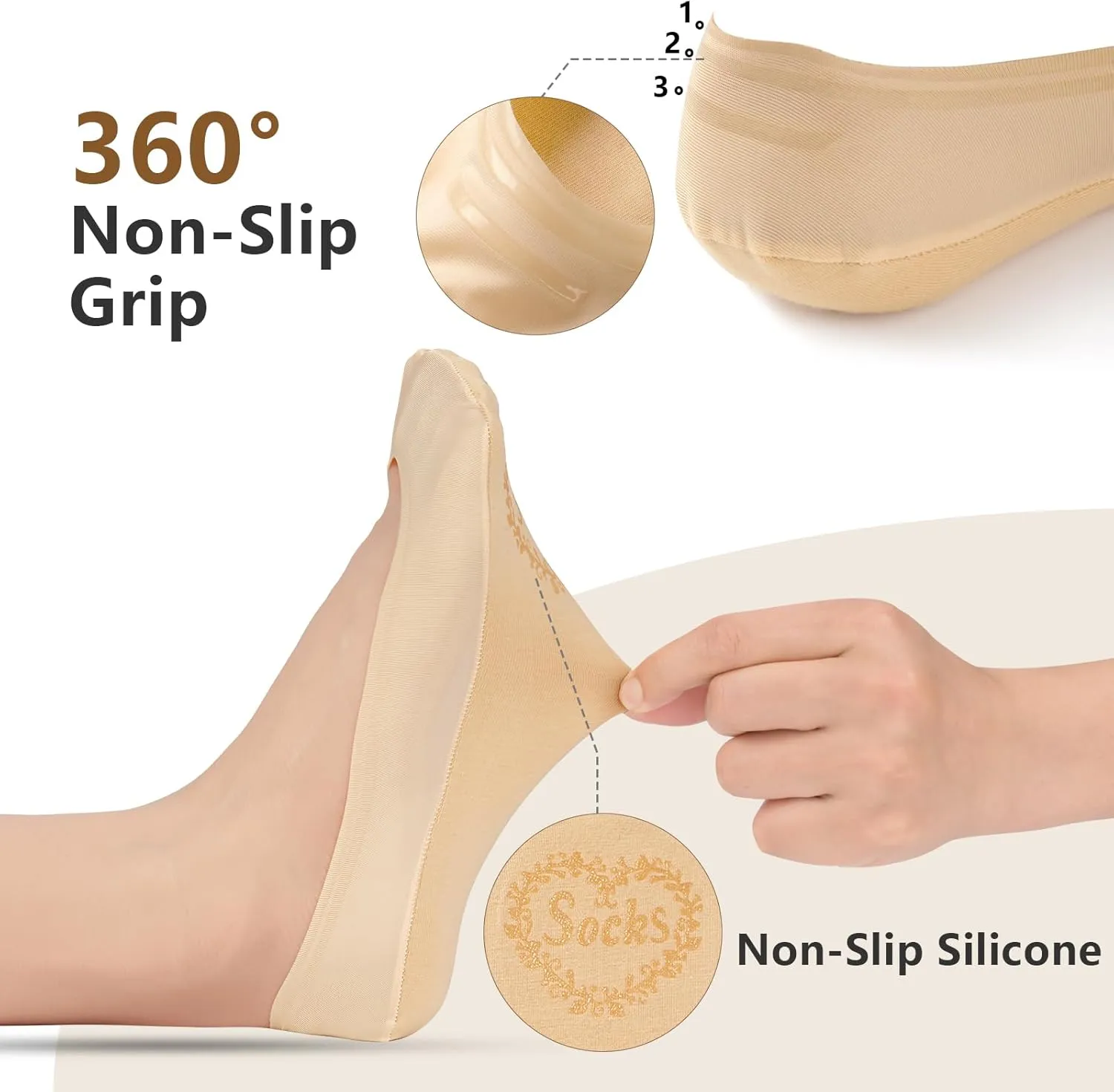 Sofier No Show Socks Womens, Non Slip Ultra Low Cut 6 Pairs Thin Silky Footies Cotton Sole Invisible Socks Flats Loafers