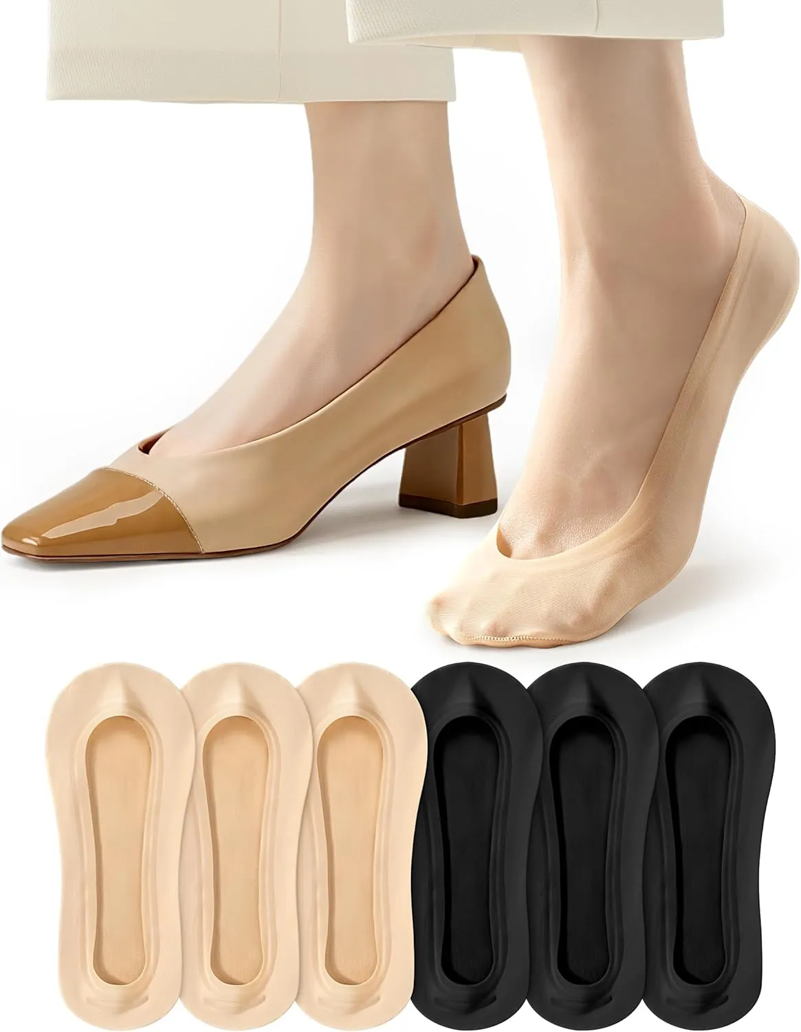Sofier No Show Socks Womens, Non Slip Ultra Low Cut 6 Pairs Thin Silky Footies Cotton Sole Invisible Socks Flats Loafers
