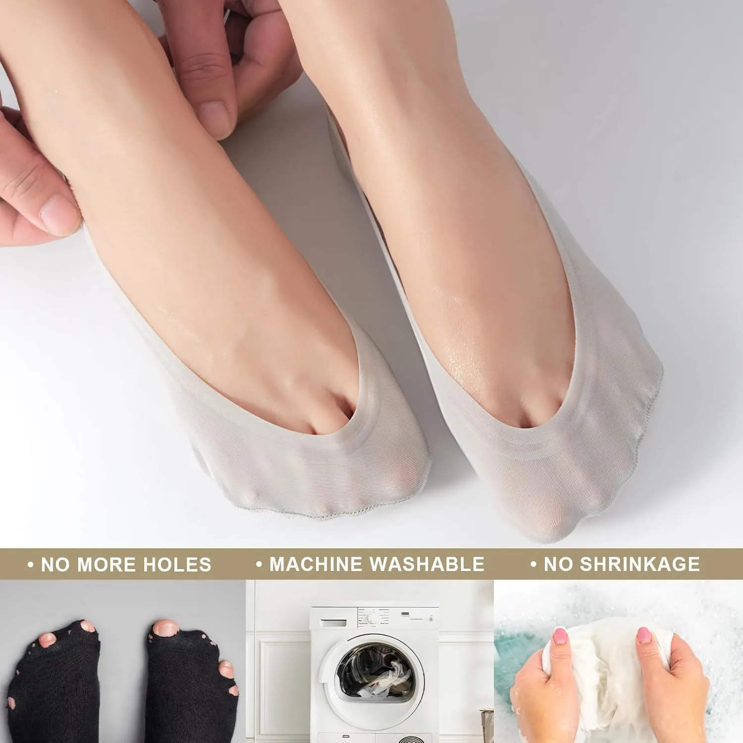 Sofier No Show Socks Womens, Non Slip Ultra Low Cut 6 Pairs Thin Silky Footies Cotton Sole Invisible Socks Flats Loafers