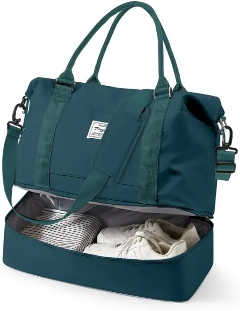Spirit Travel Duffel Bag - 18x14x8 Inches Weekender Overnight Bag with Shoes Compartment, Trolley Sleeve, Carry On for Airplanes, Gym Tote - Dark Blue