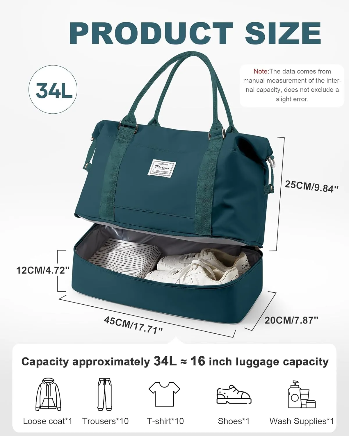Spirit Travel Duffel Bag - 18x14x8 Inches Weekender Overnight Bag with Shoes Compartment, Trolley Sleeve, Carry On for Airplanes, Gym Tote - Dark Blue