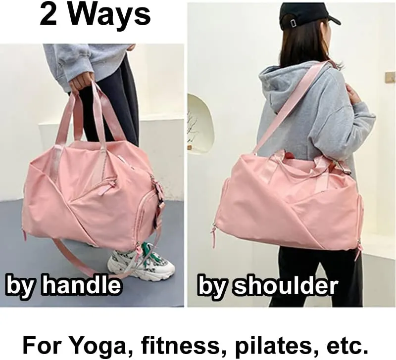 Sports Bag Duffel Yoga Bag Gym Bag Shoes Compartment Dry & Wet Separation Waterproof Messenger Bag Handbag Fitness Bag for men & women (pink)