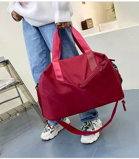 Sports Bag Duffel Yoga Bag Gym Bag Shoes Compartment Dry & Wet Separation Waterproof Messenger Bag Handbag Fitness Bag for men & women (red)