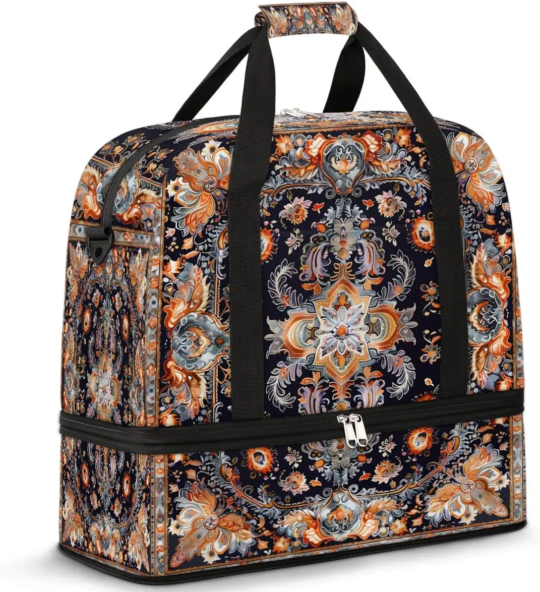 Sports Duffel Bag, Foldable Aztec Flower Travel Duffel Bag, Gym Yoga Beach Bag Weekender Overnight Bag with Shoes Compartment for Men Women, Moroccan