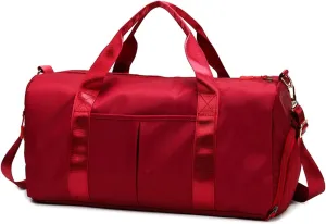Sports Duffel Bags Gym Bags Waterproof Nylon Outdoor Sports Training Fitness Travel Yoga Ultralight Bag Men Women Handbag with Shoes Compartment(Burgundy)