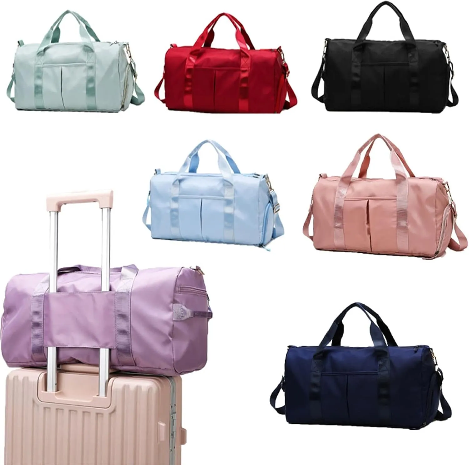 Sports Duffel Bags Gym Bags Waterproof Nylon Outdoor Sports Training Fitness Travel Yoga Ultralight Bag Men Women Handbag with Shoes Compartment(Burgundy)
