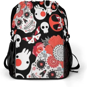 Sports Gym Backpack Compatible with Cheerful Skulls Drawstring Backpack Bag with Small Zipper Pocket, Shoes Compartment and Waterproof Pouch for Women Men
