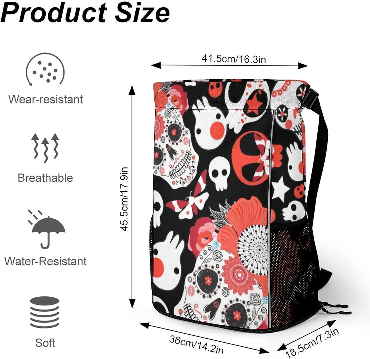 Sports Gym Backpack Compatible with Cheerful Skulls Drawstring Backpack Bag with Small Zipper Pocket, Shoes Compartment and Waterproof Pouch for Women Men