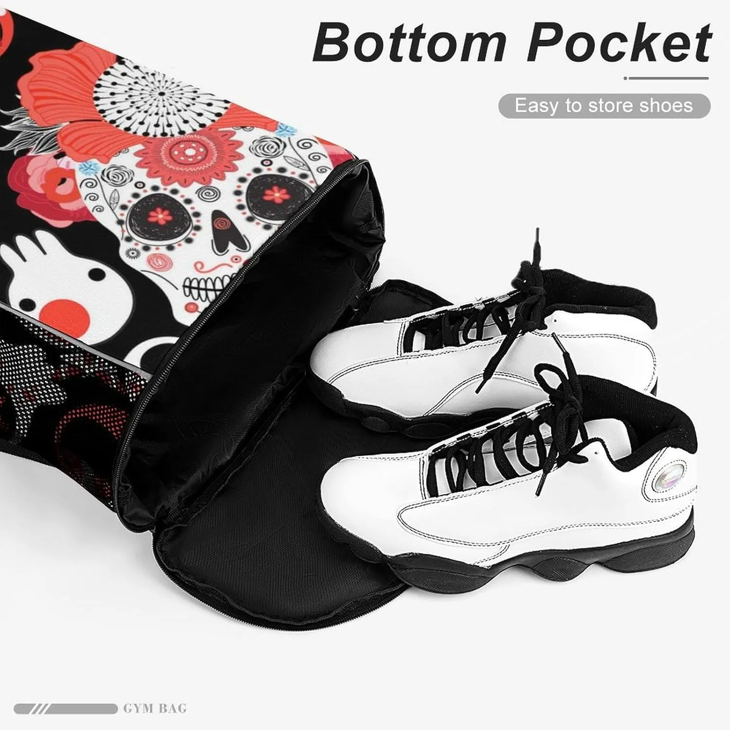 Sports Gym Backpack Compatible with Cheerful Skulls Drawstring Backpack Bag with Small Zipper Pocket, Shoes Compartment and Waterproof Pouch for Women Men