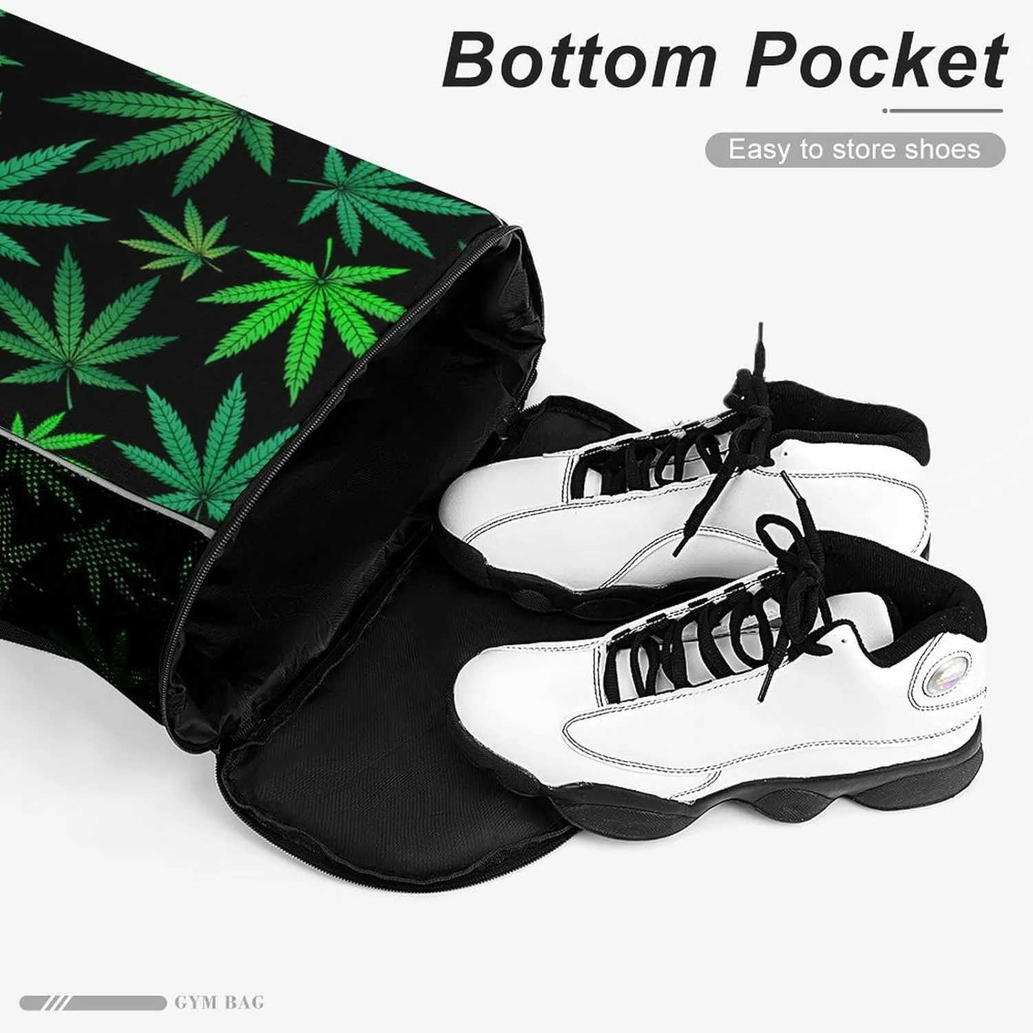Sports Gym Backpack Compatible with Green Marijuana Drawstring Backpack Bag with Small Zipper Pocket, Shoes Compartment and Waterproof Pouch for Women Men