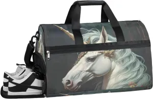 Sports Gym Bag Women Men with Wet Pocket & Shoes Compartment, White Unicorn Travel Duffel Bag, Workout Dance Bag Tote Bags, Carry On Weekender