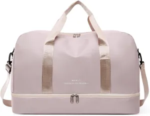 Sports Travel Duffel Bag for Women,Light Gym Bag with Shoe Compartment,Large Capacity Weekender Overnight with Wet Pocket for Lady Travel, Gym, Yoga Black, Beige