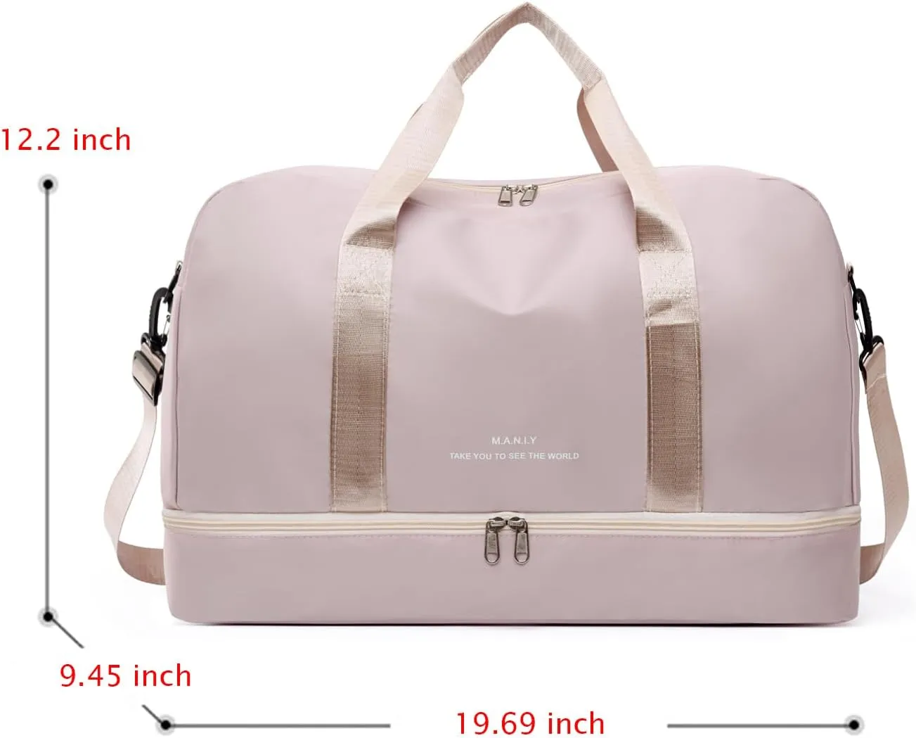 Sports Travel Duffel Bag for Women,Light Gym Bag with Shoe Compartment,Large Capacity Weekender Overnight with Wet Pocket for Lady Travel, Gym, Yoga Black, Beige