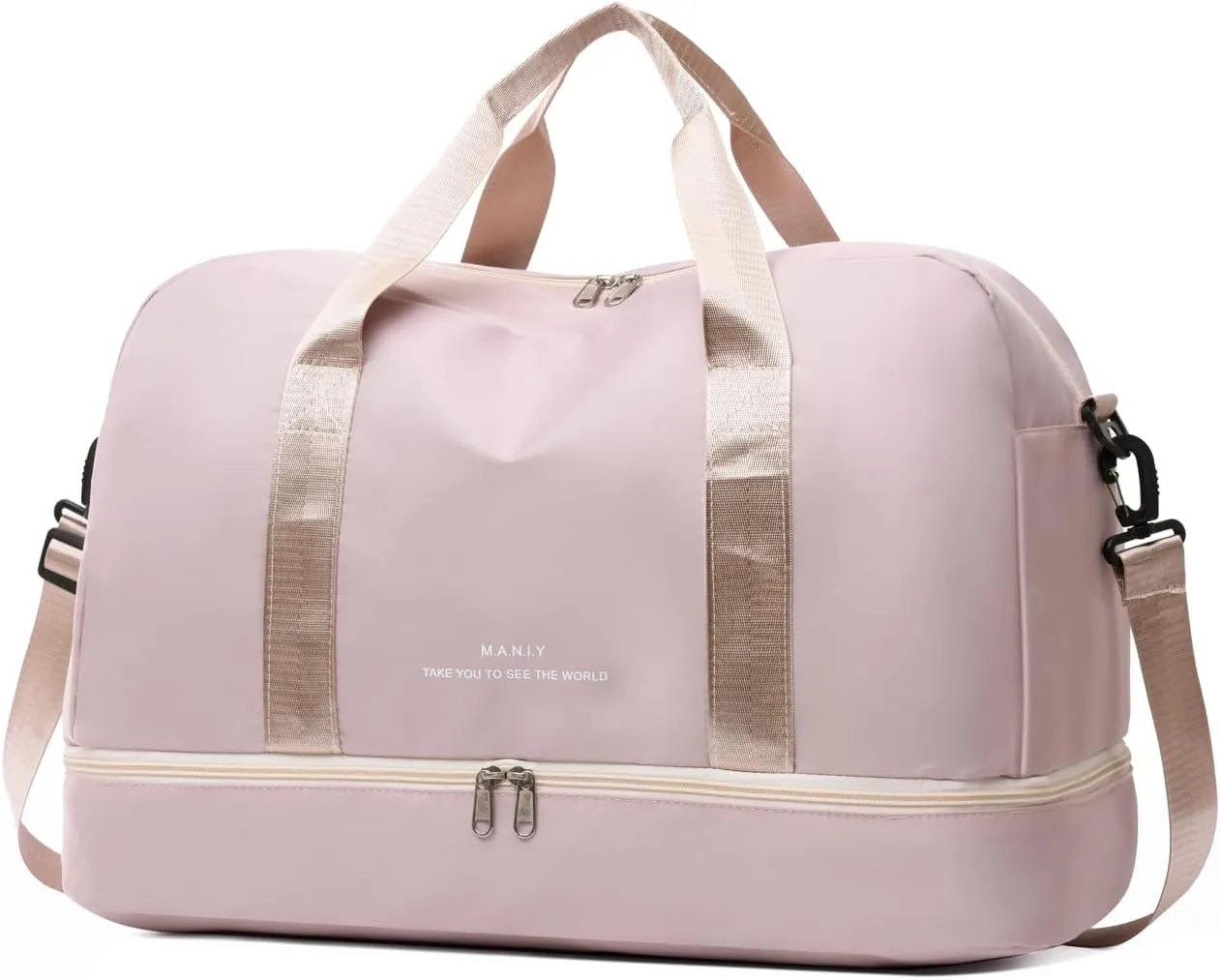 Sports Travel Duffel Bag for Women,Light Gym Bag with Shoe Compartment,Large Capacity Weekender Overnight with Wet Pocket for Lady Travel, Gym, Yoga Black, Beige