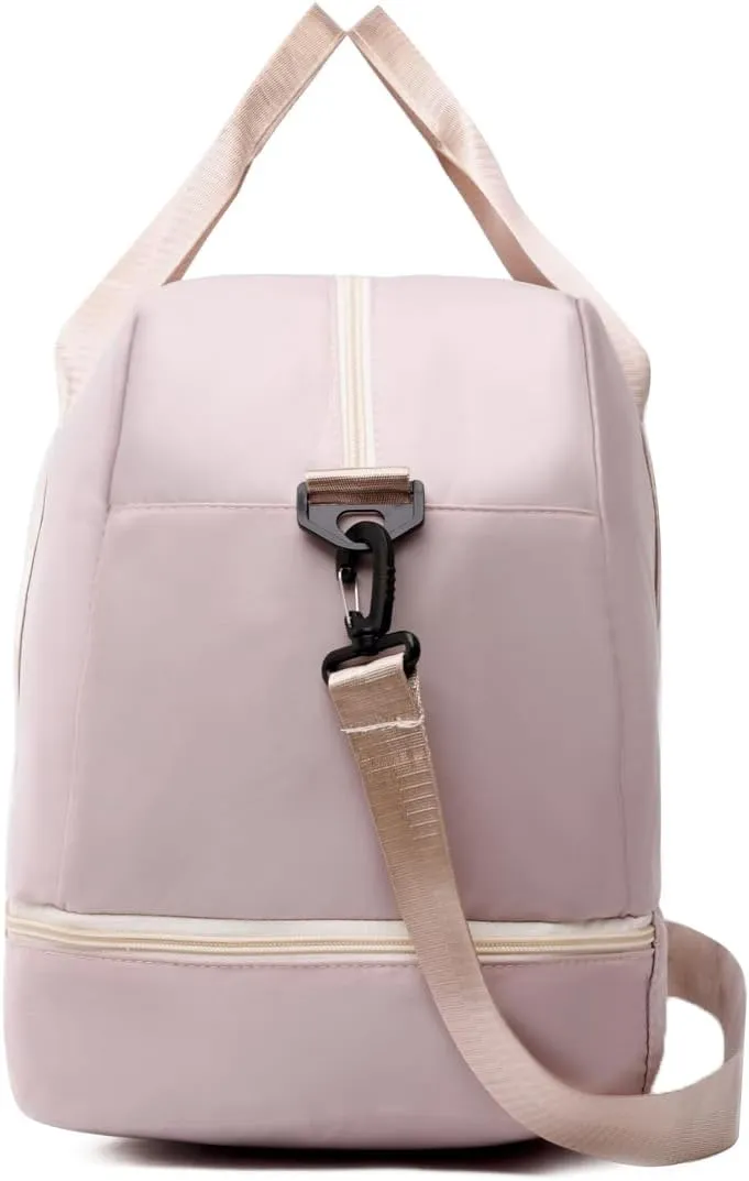 Sports Travel Duffel Bag for Women,Light Gym Bag with Shoe Compartment,Large Capacity Weekender Overnight with Wet Pocket for Lady Travel, Gym, Yoga Black, Beige