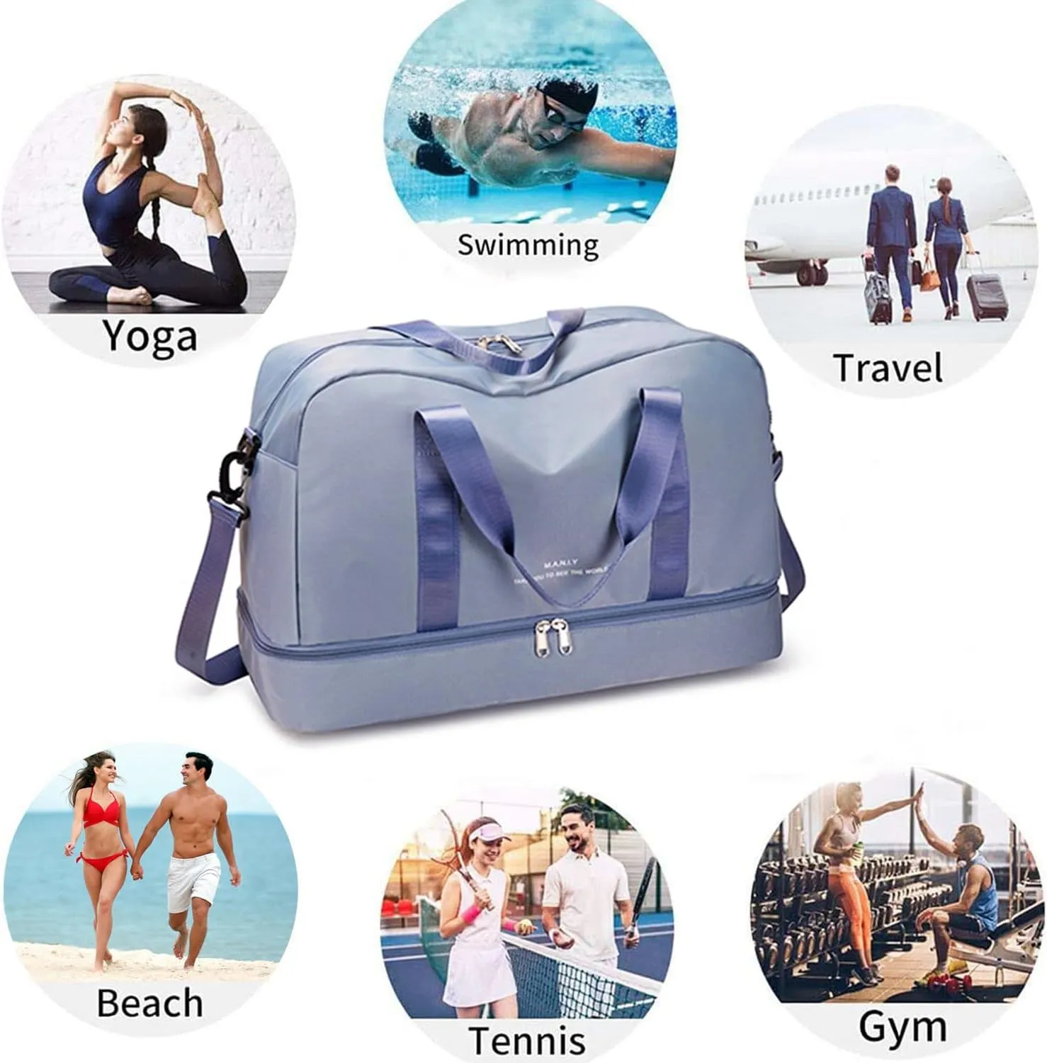 Sports Travel Duffel Bag for Women,Light Gym Bag with Shoe Compartment,Large Capacity Weekender Overnight with Wet Pocket for Lady Travel, Gym, Yoga Black, Blue