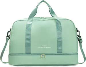 Sports Travel Duffel Bag for Women,Light Gym Bag with Shoe Compartment,Large Capacity Weekender Overnight with Wet Pocket for Lady Travel, Gym, Yoga Black, Green