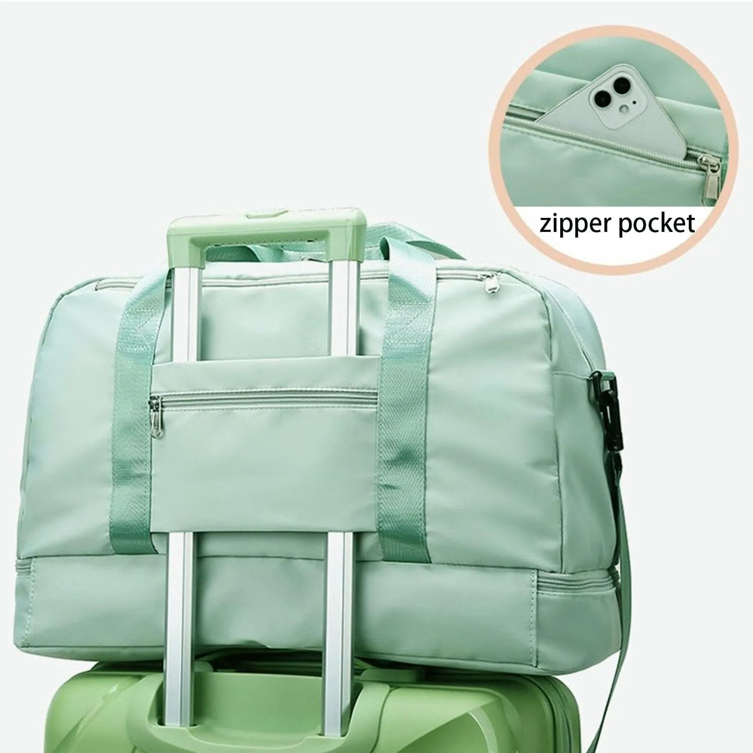 Sports Travel Duffel Bag for Women,Light Gym Bag with Shoe Compartment,Large Capacity Weekender Overnight with Wet Pocket for Lady Travel, Gym, Yoga Black, Green