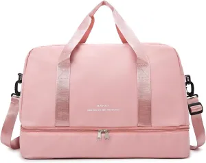 Sports Travel Duffel Bag for Women,Light Gym Bag with Shoe Compartment,Large Capacity Weekender Overnight with Wet Pocket for Lady Travel, Gym, Yoga Black, Light pink