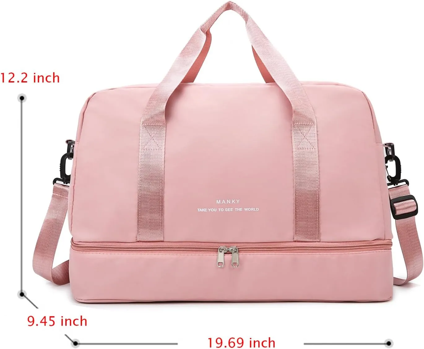 Sports Travel Duffel Bag for Women,Light Gym Bag with Shoe Compartment,Large Capacity Weekender Overnight with Wet Pocket for Lady Travel, Gym, Yoga Black, Light pink