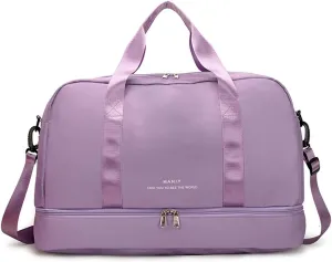 Sports Travel Duffel Bag With Shoe Compartment for Women Sports Gym Bag , Large Capacity Weekender Travel Bag , Carry on Overnight for Girls Travel, Gym, Yoga, Schoo Purple, Purple