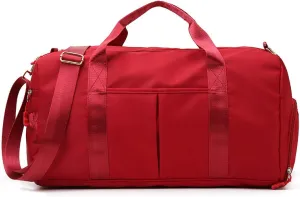 Sports Travel Duffel Bag with Wet Pocket & Shoes Compartment Water Resistant Weekender Bag for Women and Men dark red 20-35L