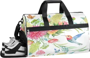 Spring Flower Buttlerfly Gym Bag for Men Women Fitness Workout Sports Duffle Bag with Shoes Compartment Water Resistant Overnight Weekender Duffel Bag