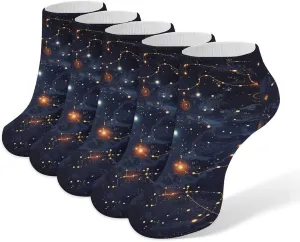 Star Constellation Map Ankle Socks Soft Breathable No Show Socks Comfortable Cotton Low Cut Casual Socks for Women Men 5 Pairs