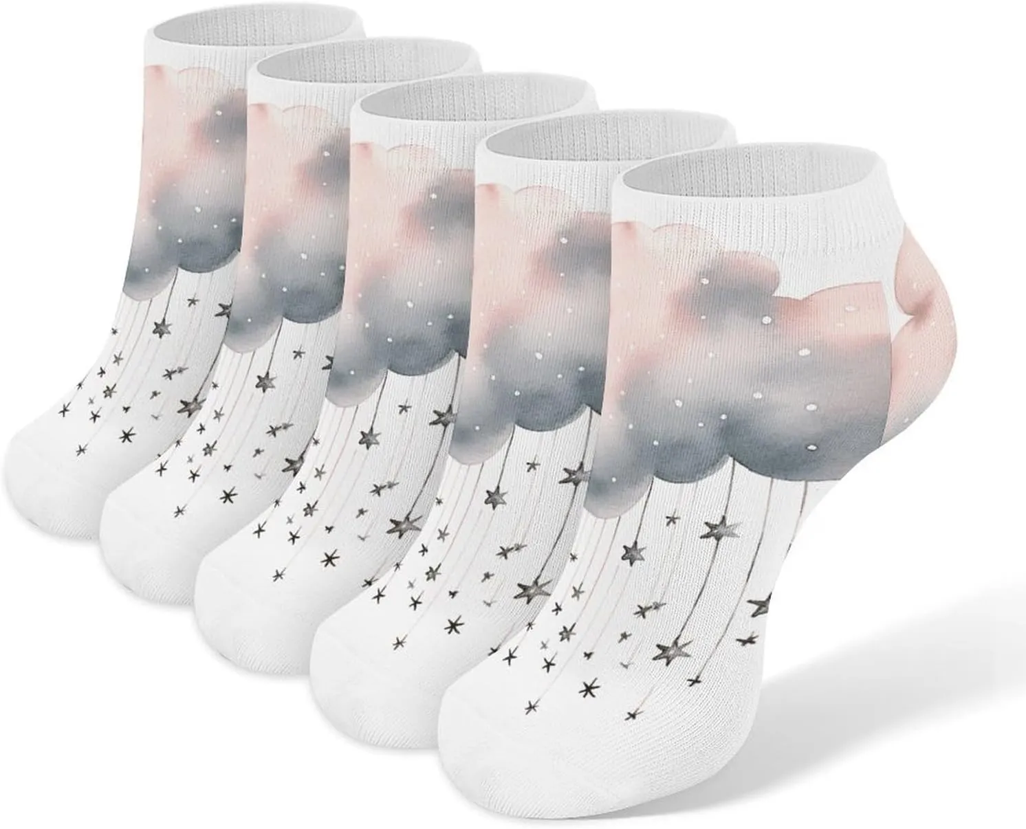 Stars And Clouds Ankle Socks Soft Breathable No Show Socks Comfortable Cotton Low Cut Casual Socks for Women Men 5 Pairs