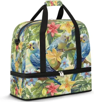 Summer Bird Pineapple Tropical Floral Foldable Travel Duffel Bag Overnight Weekender Bags with Shoes Compartment Sports Gym Bags for Men Women
