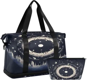 Sun and Moon Sports Gym Bag,Travel Duffel bag with Wet Pocket & Shoes Compartment Lightweight Waterproof Overnight Bag for Men Women