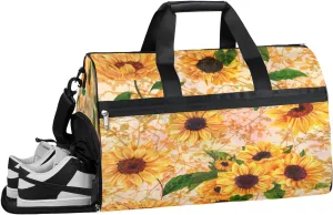 Sunflower Beautiful Flower Gym Bag for Men Women Fitness Workout Sports Duffle Bag with Shoes Compartment Water Resistant Overnight Weekender Duffel Bag