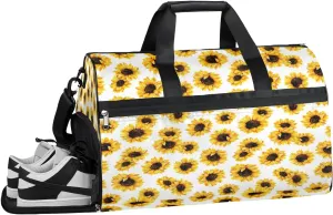 Sunflower Pattern Gym Bag for Men Women Fitness Workout Sports Duffle Bag with Shoes Compartment White Water Resistant Overnight Weekender Duffel Bag