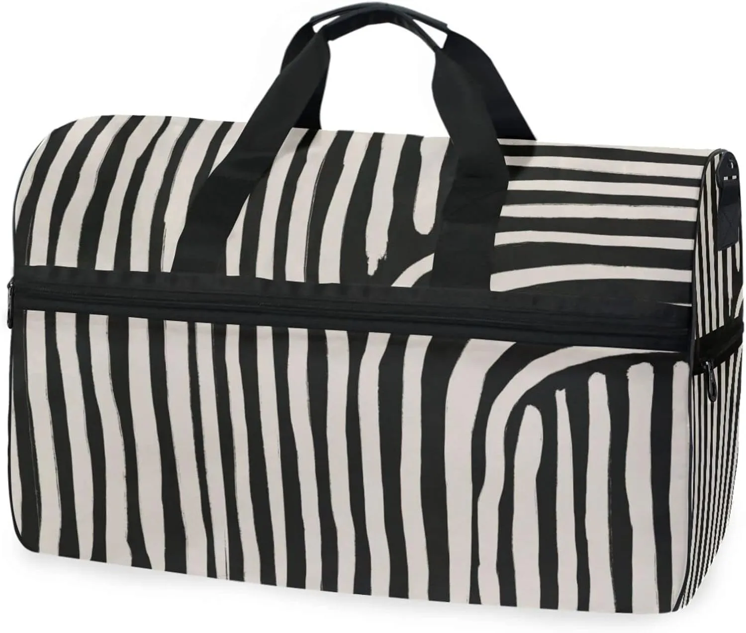 susiyo Abstract Black and White Stripes Sports Gym Bag, Travel Duffel Bag with Shoes Compartment Overnight Weekender Workout Bag for Men Women