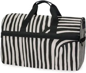 susiyo Abstract Black and White Stripes Sports Gym Bag, Travel Duffel Bag with Shoes Compartment Overnight Weekender Workout Bag for Men Women