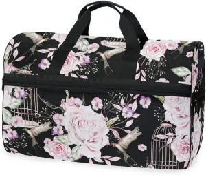 susiyo Birds and Flowers Vintage Style Sports Gym Bag, Travel Duffel Bag with Shoes Compartment Overnight Weekender Workout Bag for Men Women