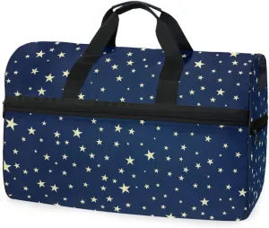 susiyo Blue Stars 4th Of July Sports Gym Bag, Travel Duffel Bag with Shoes Compartment Overnight Weekender Workout Bag for Men Women