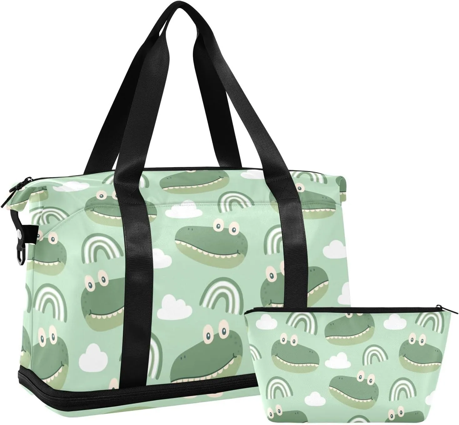 susiyo Duffel Bags Gym Bag for Women, Cute Crocodile Wild Animals Sports Travel Duffel Bag with Shoes Compartment, Perfect for Travel, Gym