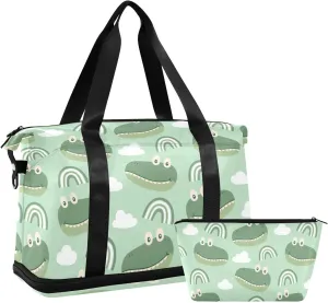 susiyo Duffel Bags Gym Bag for Women, Cute Crocodile Wild Animals Sports Travel Duffel Bag with Shoes Compartment, Perfect for Travel, Gym