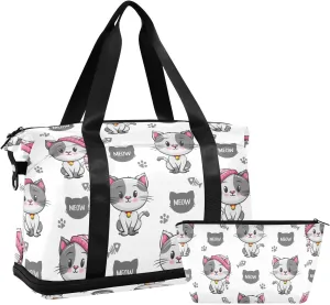 susiyo Duffel Bags Gym Bag for Women, Cute Kitten Gray Cats Sports Travel Duffel Bag with Shoes Compartment, Perfect for Travel, Gym