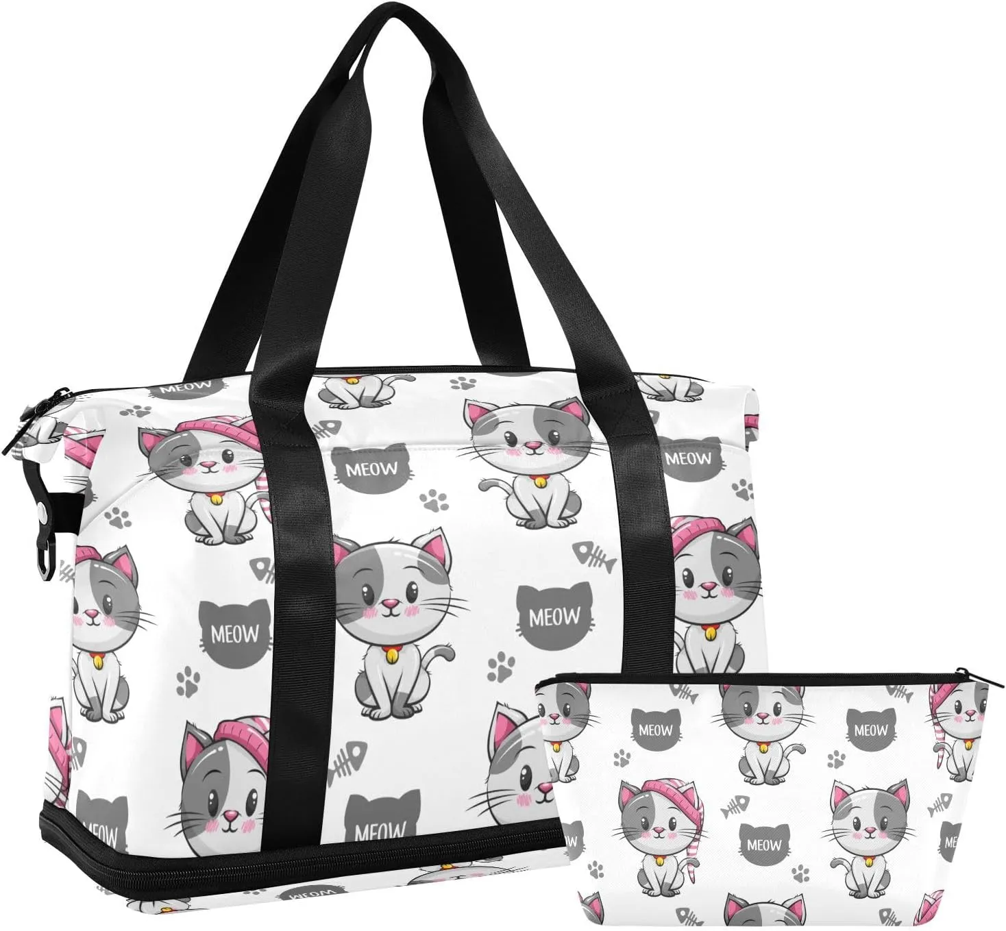 susiyo Duffel Bags Gym Bag for Women, Cute Kitten Gray Cats Sports Travel Duffel Bag with Shoes Compartment, Perfect for Travel, Gym