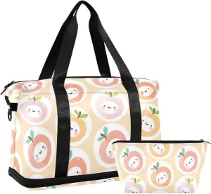 susiyo Duffel Bags Gym Bag for Women, Cute Peach Fruit Faces Sports Travel Duffel Bag with Shoes Compartment, Perfect for Travel, Gym