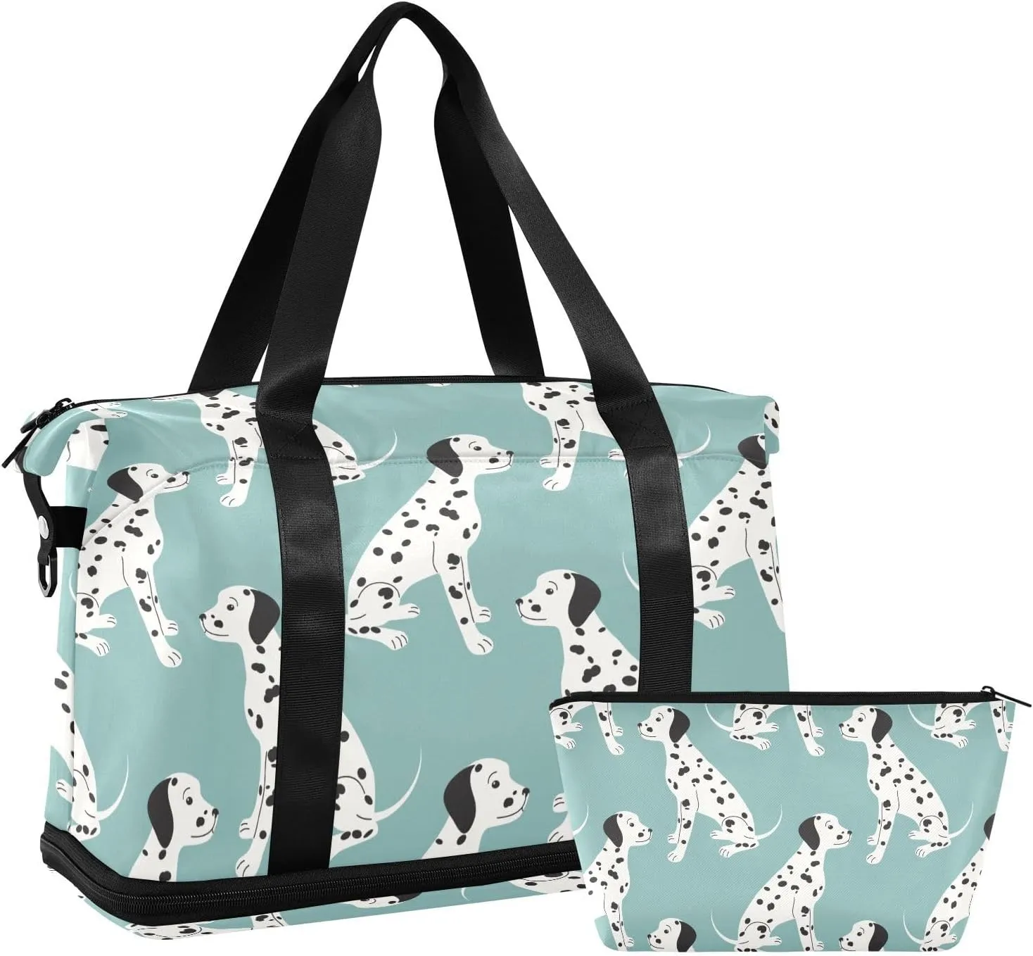 susiyo Duffel Bags Gym Bag for Women, Cute Spotted Dogs Green Sports Travel Duffel Bag with Shoes Compartment, Perfect for Travel, Gym