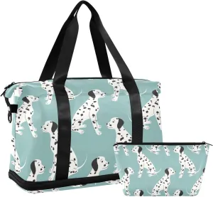 susiyo Duffel Bags Gym Bag for Women, Cute Spotted Dogs Green Sports Travel Duffel Bag with Shoes Compartment, Perfect for Travel, Gym