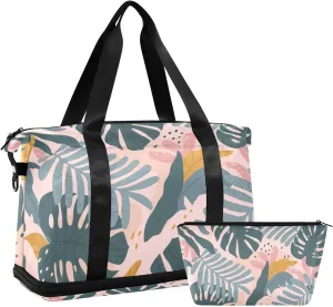 susiyo Duffel Bags Gym Bag for Women, Exotic Tropical Leaves Pattern Sports Travel Duffel Bag with Shoes Compartment, Perfect for Travel, Gym